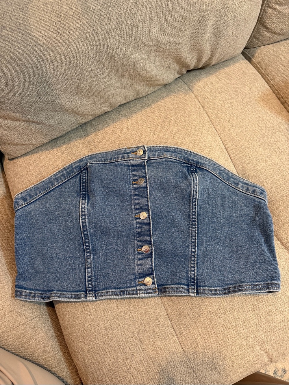 Denim Button-Front Bandeau Top
